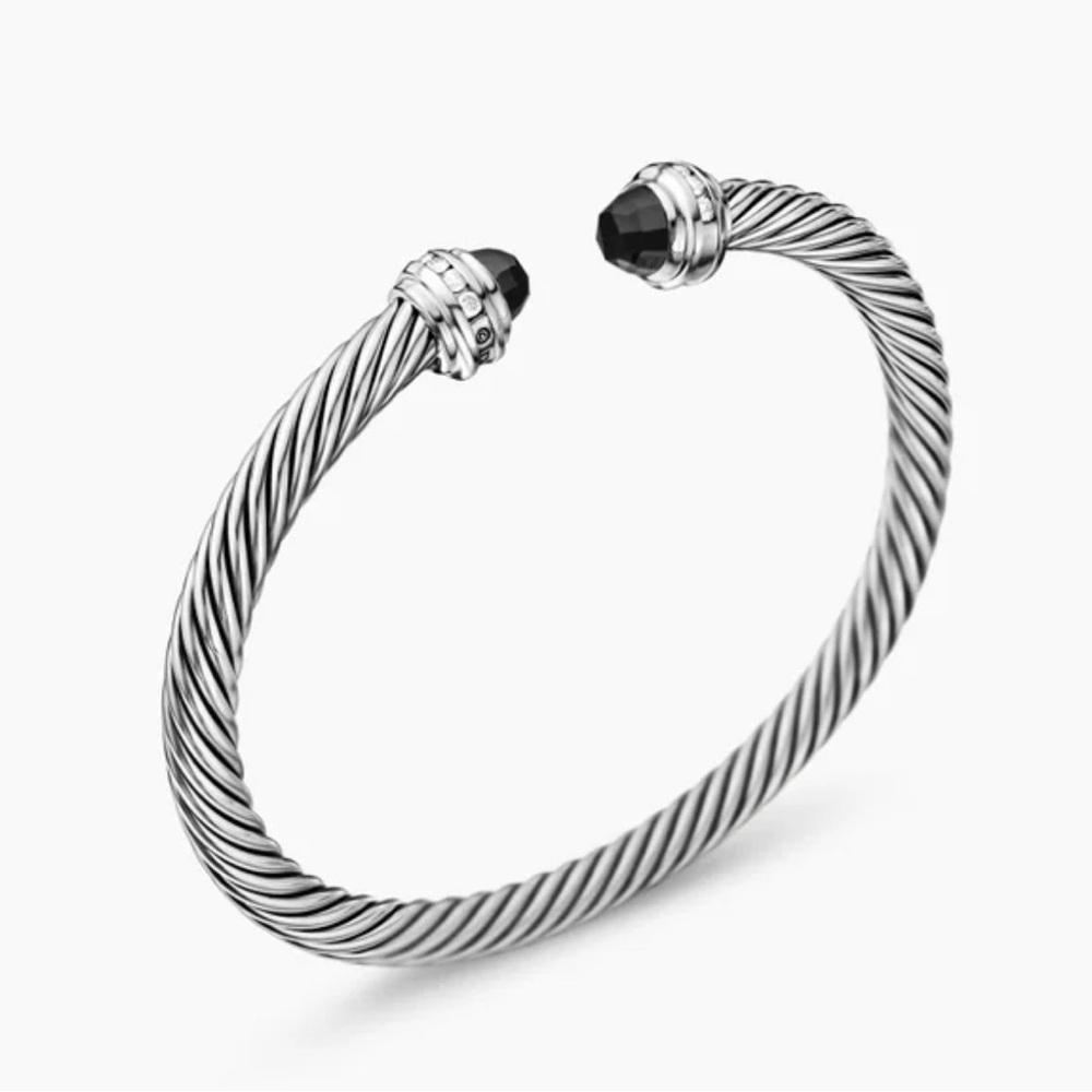 David Yurman Cable Bracelet 925 Sterling Silver 750 BWG Black Onyx Diamonds 5mm